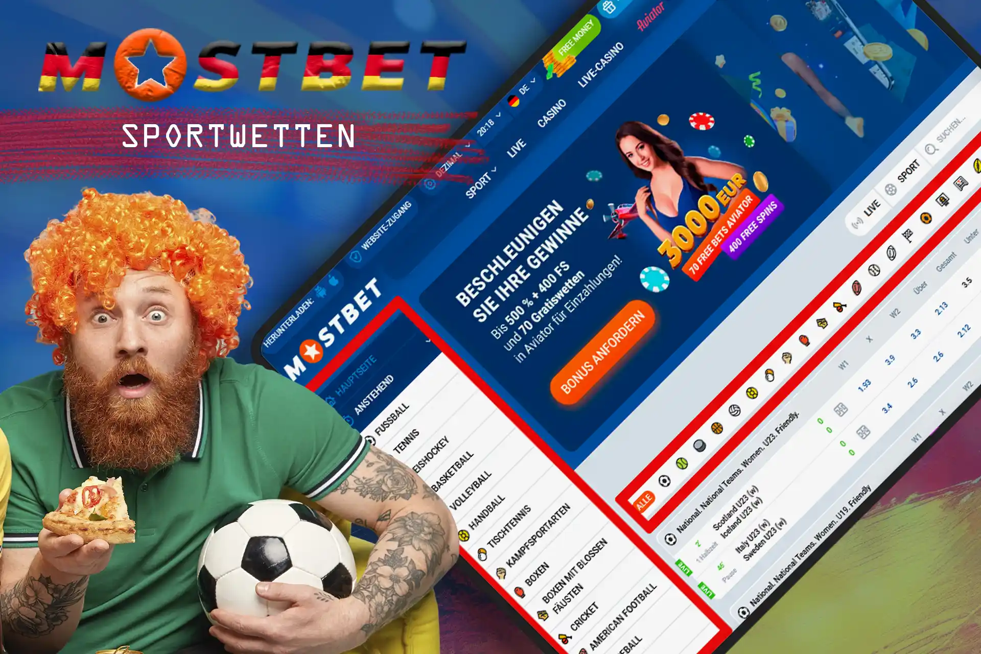 Viele Sportereignisse, auf die Sie bei Mostbet wetten können