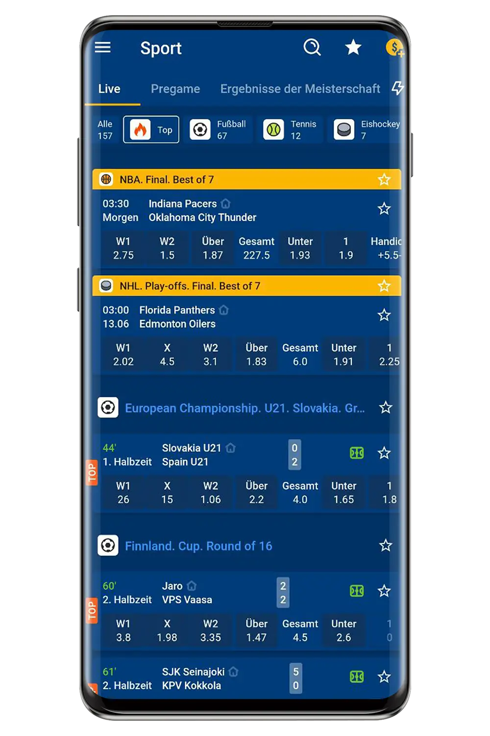 Mostbet-Buchmacherschnittstelle auf einem mobilen Gerät